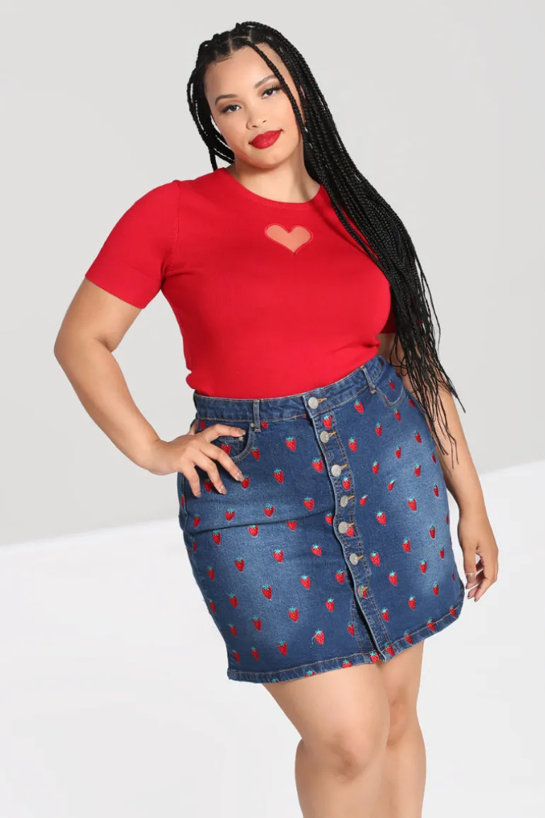 Strawberry Denim Mini Skirt>Hell Bunny Outlet