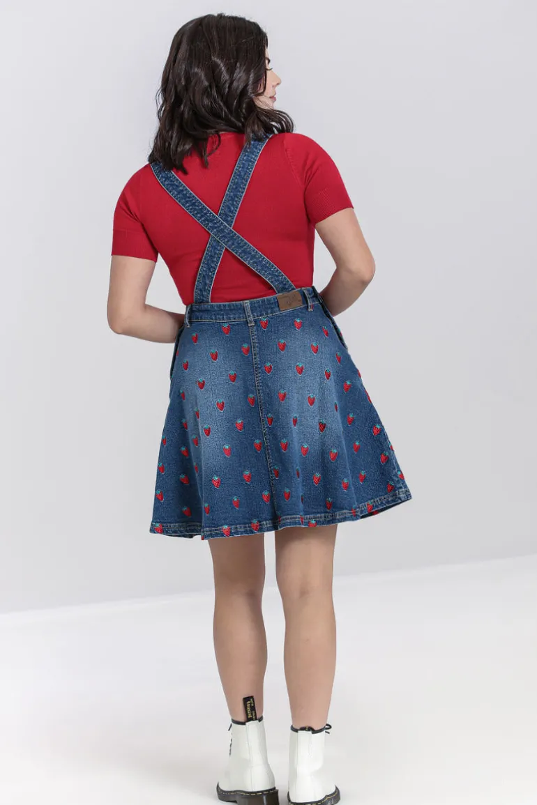 Strawberry Denim Pinafore Dress>Hell Bunny Best Sale