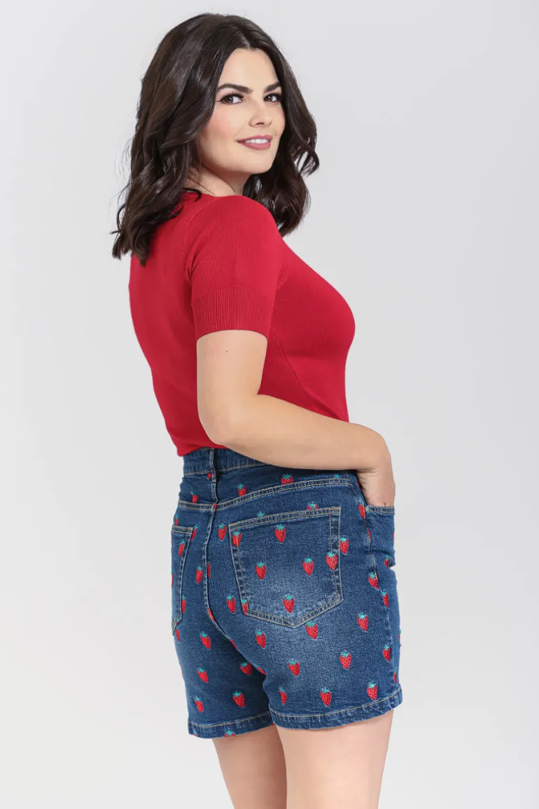 Strawberry Denim Shorts>Hell Bunny Sale